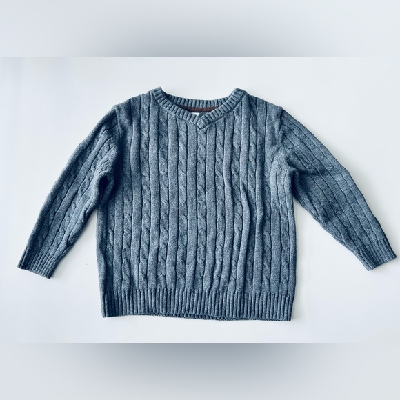 Janie and Jack Boy Grey Wool blend cable sweater Long Sleeve Suede elbow Patches - Picture 1 of 5